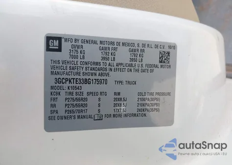 2011 Chevrolet Silverado 1500 Ltz z USA, uszkodzony, nr VIN 3GCPKTE33BG175970